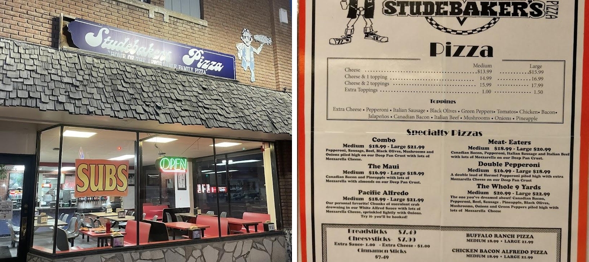 Studebaker's Pizza Menu