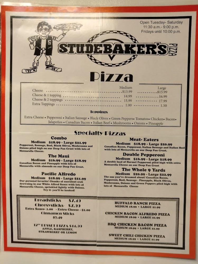 Studebaker's Pizza Menu image 1