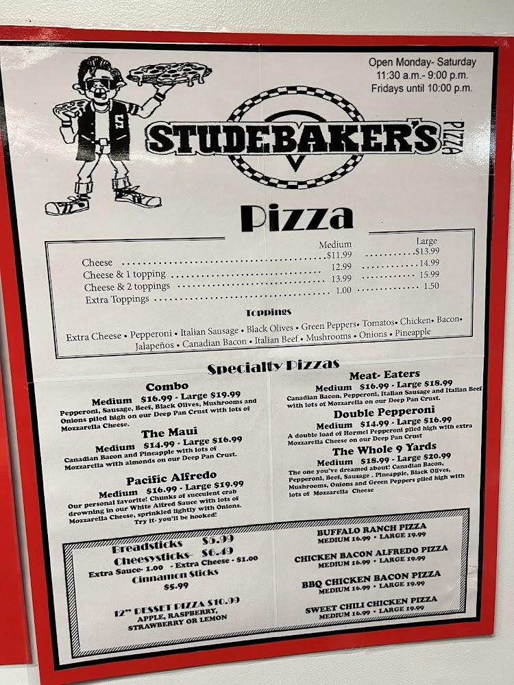 Studebaker's Pizza Menu image 2